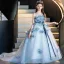 Flower Fairy Sky Blue Appliques Bow Sash Birthday Flower Girl Dresses 2025 Ball Gown Scoop Neck Sleeveless Sweep Train