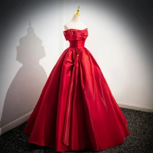 Elegant Red Pearl Ball Gown Wedding Dresses 2025 Off The Shoulder Sleeveless Backless Floor Length Long Wedding Dresses