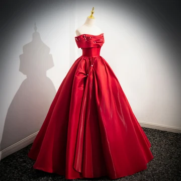 Elegant Red Pearl Ball Gown Wedding Dresses 2025 Off The Shoulder Sleeveless Backless Floor Length Long Wedding Dresses