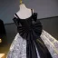 Élégant Noire Robe De Bal 2023 Robe Boule Bretelles Spaghetti Manches Courtes Dos Nu Noeud Longue Promo Robe De Ceremonie