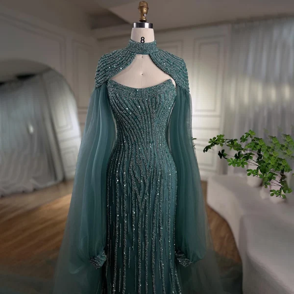 High-end Caramel Handmade  Beading Sequins Prom Dresses 2024 Trumpet / Mermaid High Neck Sleeveless Backless Sweep Train Prom Formal Dresses