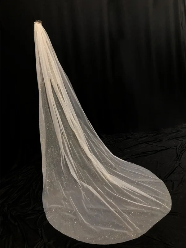 Modest / Simple White Glitter Sweep Train 2 m Wedding Veils 2025