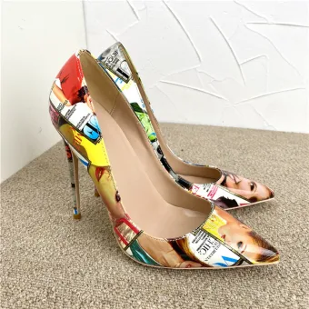 Fashion Street Wear Doodle Pumps High Heels 2022 12 Cm Stiletto Heels Pointed Toe Pumps