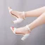 Schöne Weiß Perle Spitze Blumen Sandalen Damen 2023 Knöchelriemen 9 cm Thick Heels Peeptoes Hochzeit Sandaletten Hochhackige