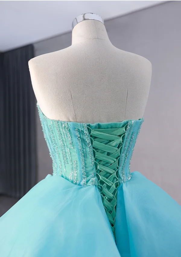 Haut de Gamme Bleu Fait main Perlage Paillettes Robe De Soirée 2024 Trompette / Sirène Bustier Sans Manches Dos Nu Tribunal Train Soirée Robe De Ceremonie