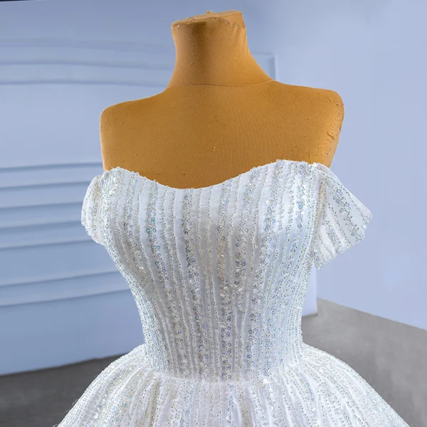 High End Elegante Ivory / Creme Handgefertigt Perlenstickerei Pailletten Brautkleider / Hochzeitskleider 2022 Ballkleid Bandeau Ärmellos Rückenfreies Lange Hochzeit