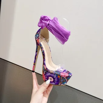 Roman Fancy Purple Summer Holiday Womens Sandals 2022 16 Cm Stiletto Heels Ankle Strap Open Peep Toe Sandals High Heels
