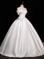 Elegant White Satin Flower Prom Dresses 2025 Ball Gown Off-The-Shoulder Short Sleeve Backless Floor-Length / Long Prom Formal Dresses