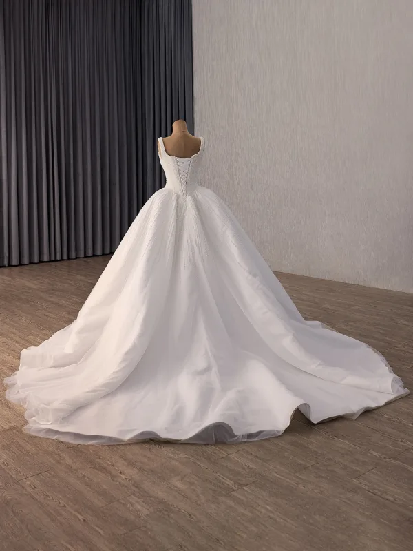 Vintage / Retro High-end White Handmade  Pearl Wedding Dresses 2026 Ball Gown U-Neck Sleeveless Backless Chapel Train