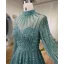 High End Elegante Lindgrün Handgefertigt Perlenstickerei Pailletten Ballkleider 2024 A Linie Stehkragen Lange Ärmel Sweep / Pinsel Zug Ball Festliche Kleider
