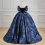 Elegant Ocean Blue Winter Printing Prom Dresses 2023 Ball Gown Off-The-Shoulder Rhinestone Short Sleeve Backless Floor-Length / Long Prom Formal Dresses