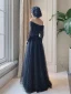 Chic / Belle Noire Paillettes Robe De Bal 2022 Princesse De l'épaule Manches Longues Dos Nu Ceinture Longue Promo Robe De Ceremonie