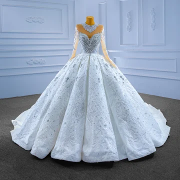 Lyx Glittrande Vita Handgjort Beading Pärla Rhinestone Paljetter Bröllopsklänningar 2022 Balklänning Urringning Långärmad Halterneck Royal Train