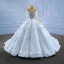 Luxury / Gorgeous Sparkly White Handmade  Beading Pearl Rhinestone Sequins Wedding Dresses 2022 Ball Gown Scoop Neck Long Sleeve Backless Royal Train