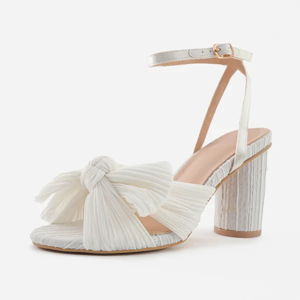 Sexy Gold Street Wear Bow Womens Sandals 2022 Ankle Strap 10 cm Thick Heels Open / Peep Toe Sandals High Heels