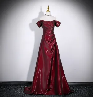 Simple Bordeaux Robe De Bal 2026 Princesse De L Épaule Mancherons Dos Nu Longue Robe De Ceremonie