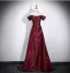 Modest / Simple Burgundy Prom Dresses 2026 A-Line / Princess Off-The-Shoulder Cap Sleeves Backless Floor-Length / Long Formal Dresses