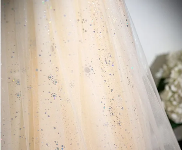 Chic / Beautiful Champagne Sequins Prom Dresses 2024 A-Line / Princess Scoop Neck Short Sleeve Floor-Length / Long Prom Formal Dresses