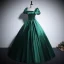 Vintage / Retro Dark Green Satin Prom Dresses 2024 Ball Gown Square Neckline Short Sleeve Backless Bow Floor-Length / Long Prom Formal Dresses