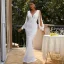 Audrey Hepburn Style White Sequins Holiday Evening Dresses 2022 Trumpet / Mermaid V-Neck Long Sleeve Floor-Length / Long Evening Party Formal Dresses