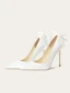 Elegante Weiß Schleife Brautschuhe 2024 Leder 10 cm Stilettos Spitzschuh Hochzeit Pumps