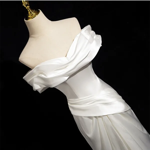 Chic / Belle Blanche Fendue devant Robe De Bal 2024 Trompette / Sirène Bustier Sans Manches Dos Nu Train De Balayage Promo Robe De Ceremonie