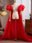 Chic / Beautiful Red Handmade  Prom Jackets & wraps 2025 Puffy Short Sleeve