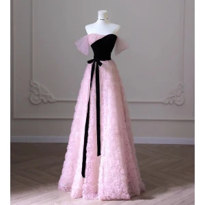 Chic Belle Rougissant Rose Fleur Robe De Bal 2023 Princesse De L Épaule Sans Manches Dos Nu Noeud Ceinture Longue Promo Robe De Ceremonie