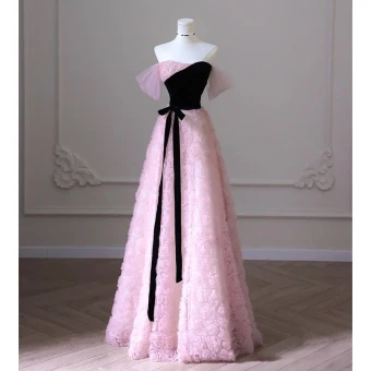 Chic Belle Rougissant Rose Fleur Robe De Bal 2023 Princesse De L Épaule Sans Manches Dos Nu Noeud Ceinture Longue Promo Robe De Ceremonie