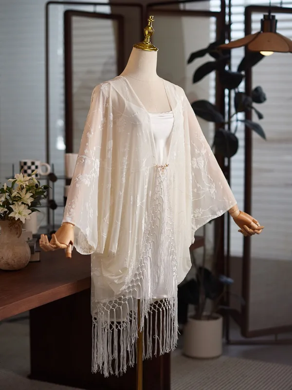Elegant White Lace Tassel shawl 2025