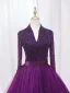 Vintage / Retro Purple Beading Sequins Prom Dresses 2024 Ball Gown High Neck Long Sleeve Backless Floor-Length / Long Prom Formal Dresses