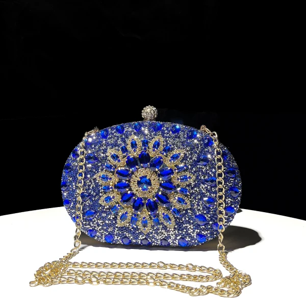 Moda Królewski Niebieski Rhinestone Bal Stop Torebka 2024