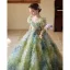 Flower Fairy Sage Green Beading Sequins Appliques Birthday Flower Girl Dresses 2025 Ball Gown Scoop Neck Short Sleeve Backless Floor-Length / Long