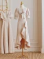 Modest / Simple Khaki Bridesmaid Dresses 2023 A-Line / Princess V-Neck Short Sleeve Backless Floor-Length / Long Bridesmaid Dresses