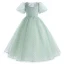 Modest / Simple Sage Green Pearl Birthday Flower Girl Dresses 2024 Ball Gown Square Neckline Short Sleeve Floor-Length / Long