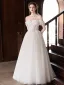 Elegant White Lace Flower Wedding Dresses 2026 A-Line / Princess Off-The-Shoulder Bow Sleeveless Backless Floor-Length / Long