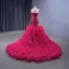 High-end Fuchsia Handmade  Beading Pearl Sequins Cascading Ruffles Prom Dresses 2023 Trumpet / Mermaid Strapless Sleeveless Backless Royal Train Prom Formal Dresses