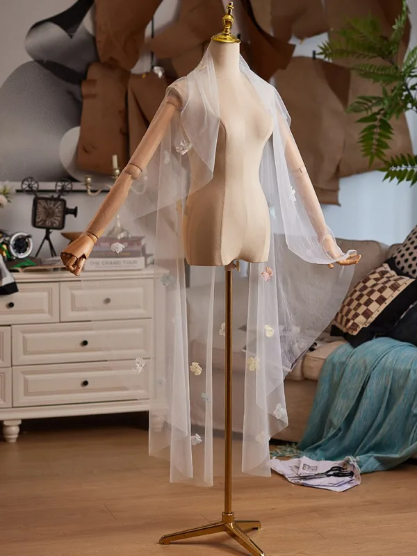 Chic / Belle Blanche Fait main Appliques Voile De Mariée 2025