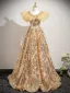 Scintillantes Champagne Perlage Paillettes En Dentelle Fleur Robe De Bal 2025 Robe Boule Encolure Dégagée Sans Manches Dos Nu Longue Promo Robe De Ceremonie