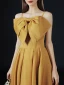 Vintage Gul Sløjfe Gallakjoler 2021 Prinsesse Krydsede Remme Solid Farve Satin Spaghetti Straps Ærmeløs Forlovelses Kjoler Feje tog