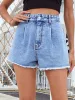 Fashion Women Sky Blue Printing Denim Shorts 2021 Wide Leg Summer Cotton Street Wear Bottoms