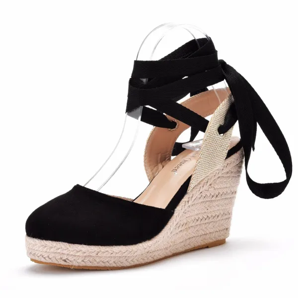 Böhmen Schwarz Plateau Strassenmode Sandalen Damen 2024 Knöchelriemen 10 cm Quadratische Zehe Sandaletten