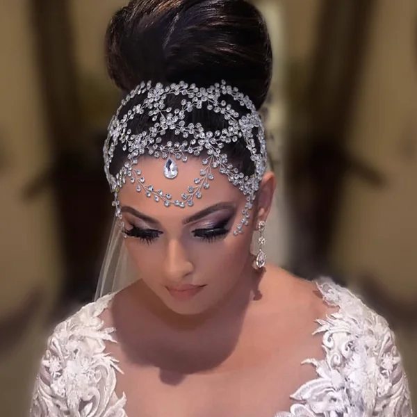 Piękne Srebrny Rhinestone Ślub Ozdoby Do Włosów Ślubne 2023 Stop