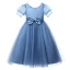 Élégant Bleu Ciel Noeud Ceinture Anniversaire Robe Ceremonie Fille 2022 Robe Boule Encolure Dégagée Gonflée Manches Courtes Longue Robe Ceremonie Fille