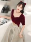 Chic / Beautiful Burgundy Suede Homecoming Graduation Dresses 2022 A-Line / Princess Square Neckline Short Sleeve Backless Floor-Length / Long Formal Dresses