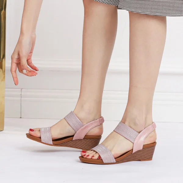 Roman Black Street Wear Summer Womens Sandals 2022 5 cm Wedges Open / Peep Toe Sandals