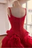 Mode Burgunderrot Perlenstickerei Fallende Rüsche Ballkleider 2026 Ballkleid Spaghettiträger Ärmellos Rückenfreies Sweep / Pinsel Zug Festliche Kleider