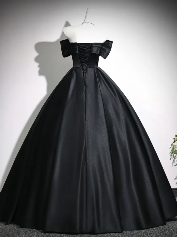 Vintage Schwarz Schleife Satin Ballkleider 2026 Ballkleid Off Shoulder Kurze Ärmel Rückenfreies Lange Festliche Kleider