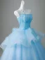 Elegant Sky Blue Appliques Beading Prom Dresses 2026 Ball Gown Strapless Sleeveless Backless Floor-Length / Long Prom Formal Dresses