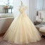 Elegant Champagne Lace Sequins Prom Dresses 2022 Ball Gown V-Neck Sleeveless Backless Floor-Length / Long Prom Formal Dresses